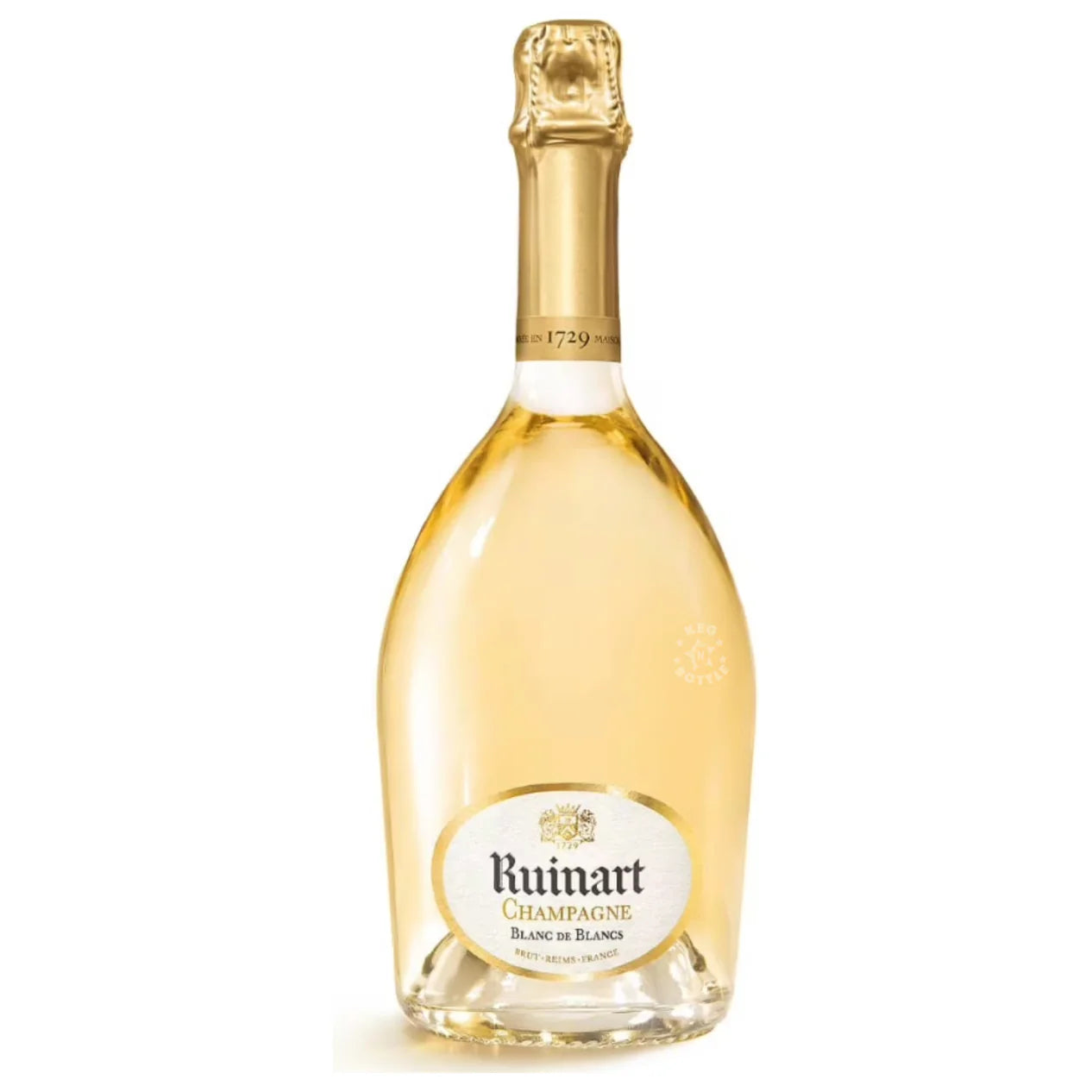 bottle of Ruinart Blanc de Blanc Champagne