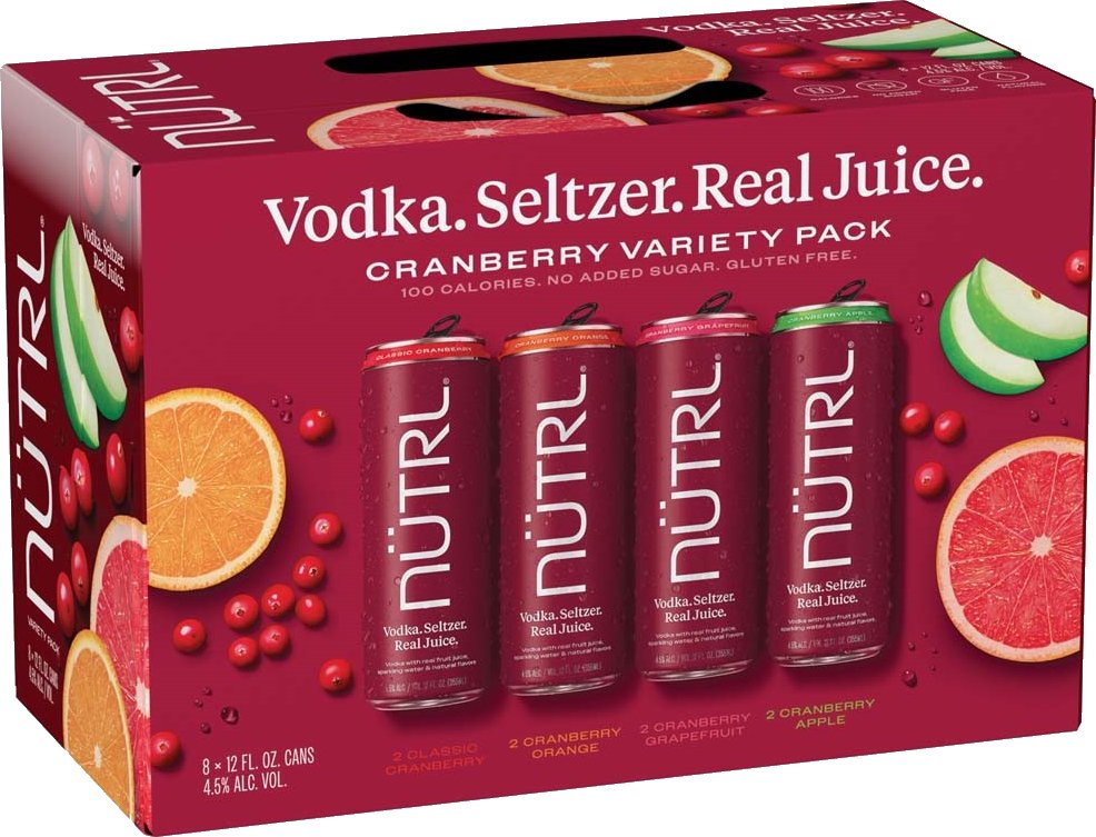 NUtrl Vodka Seltzer Cranberry Variety Pack 8 Cans - Bk Wine Depot Corp