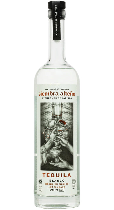 bottle of Siembra Alteno Tequila Blanco